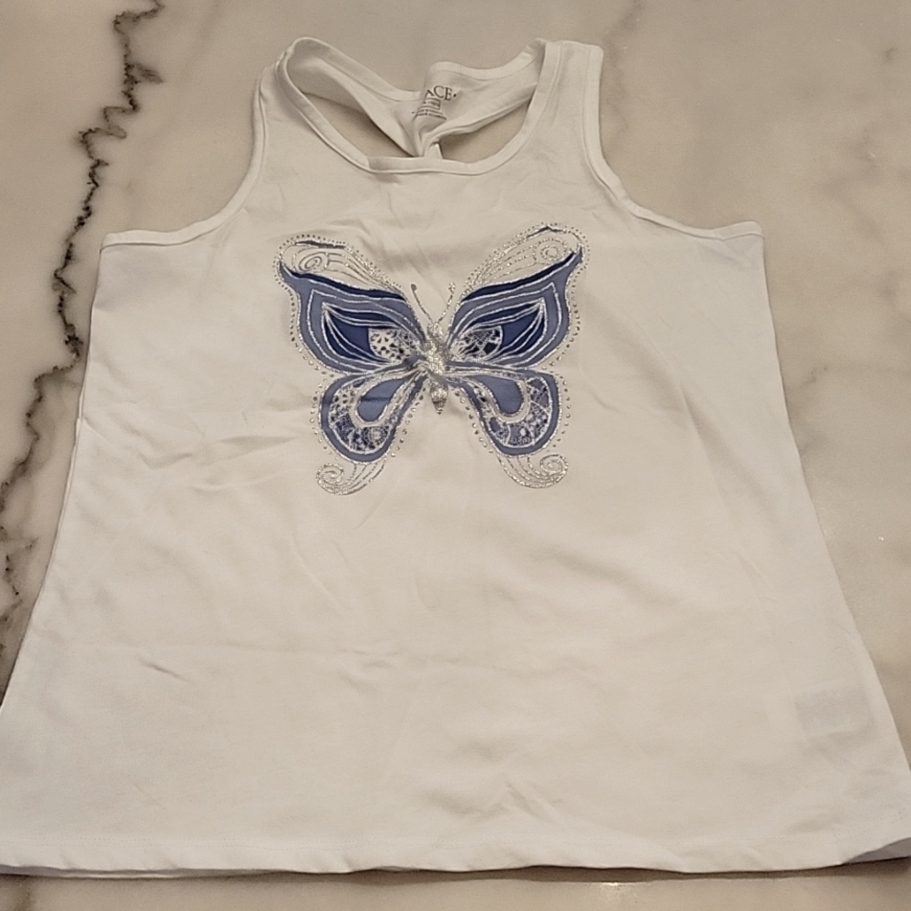 Girls Large raver back tank with glitter butterfly pattern